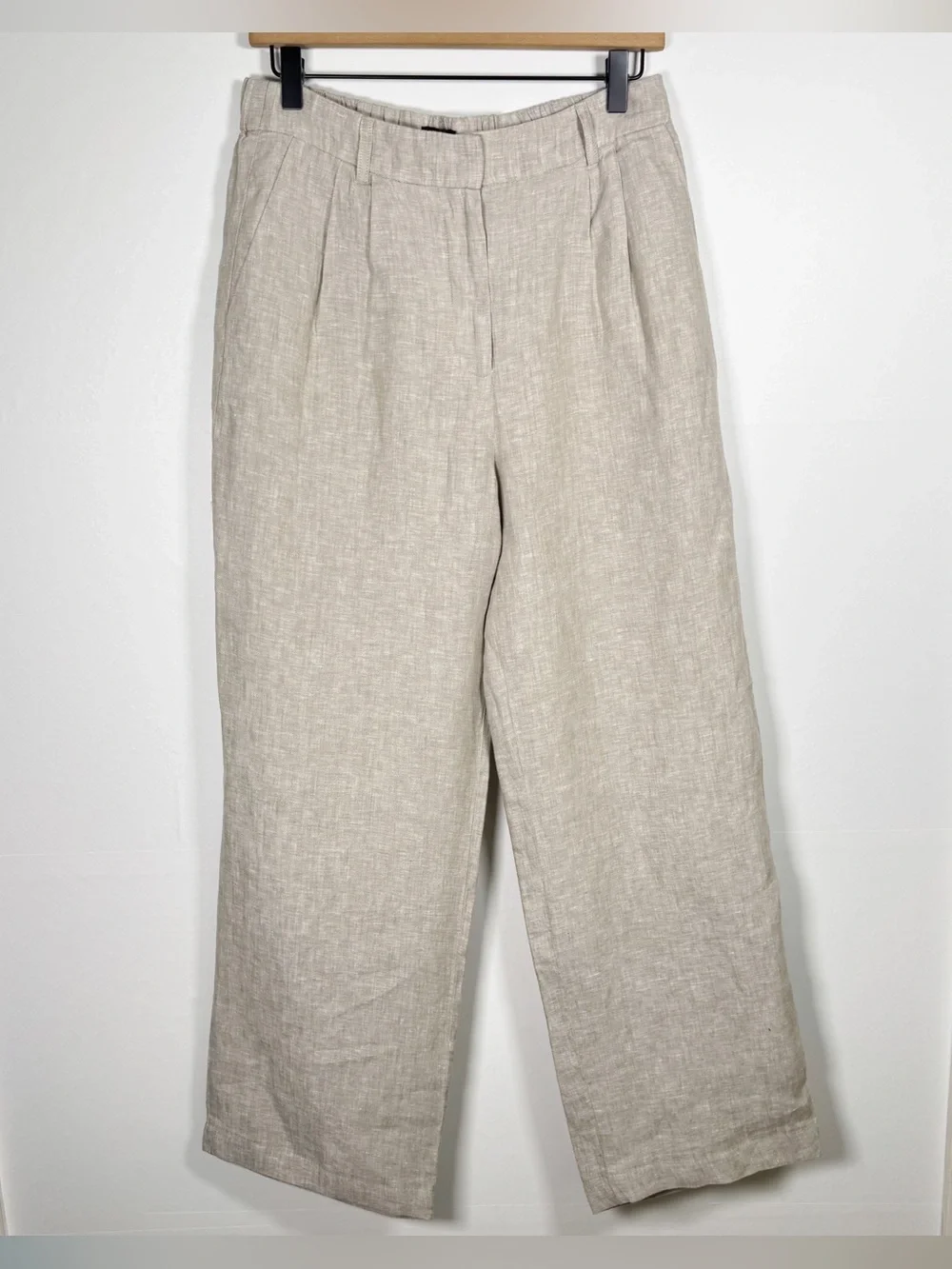 QUINCE Women’s 100% European Linen Pleated Wide Leg Trouser In Flax Sz 8